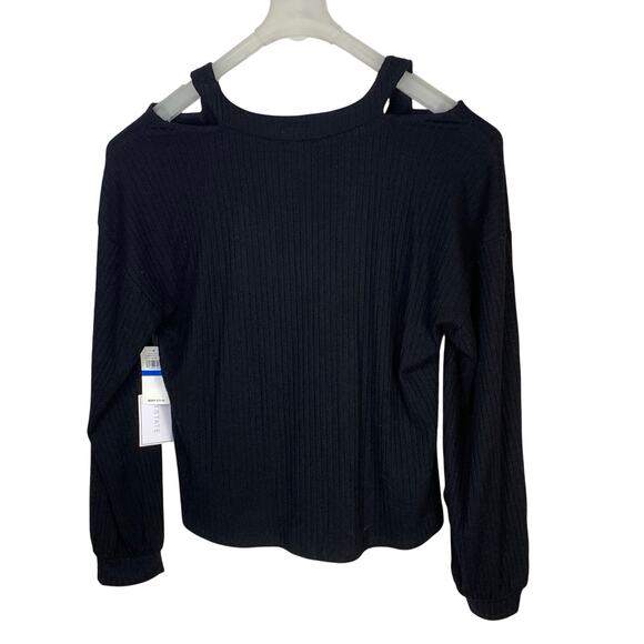 1. STATE Black Rib Knit Cut-Out V-Neck Top NWT Size XL - Picture 2 of 8